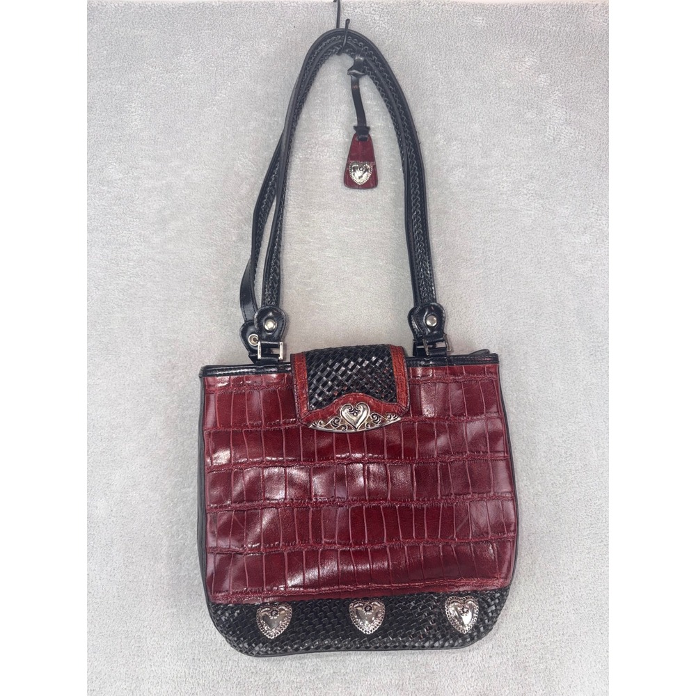 M.C. Western Burgundy Croc Embossed Heart Concho Marc Chantal Shoulder Bag